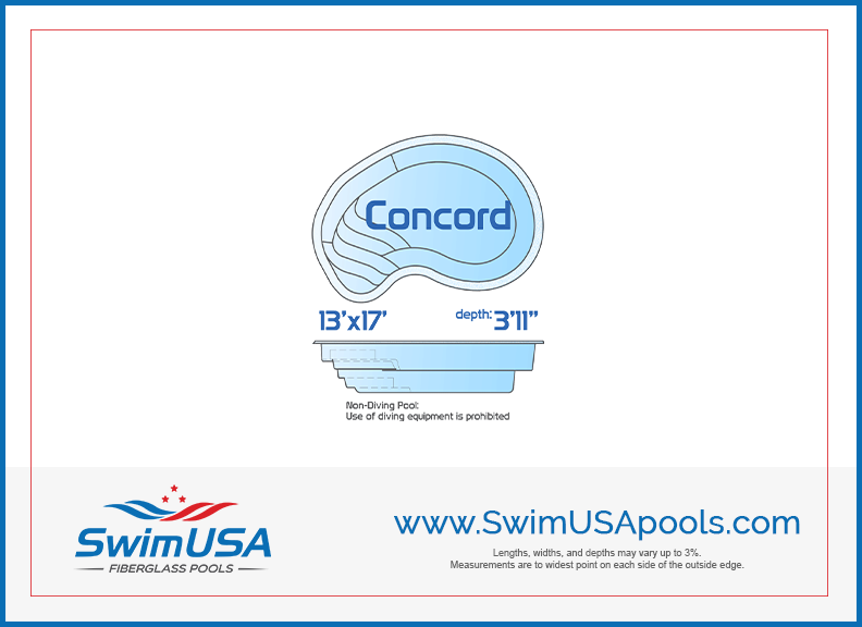 concord small kidney fiberglass swimming pool