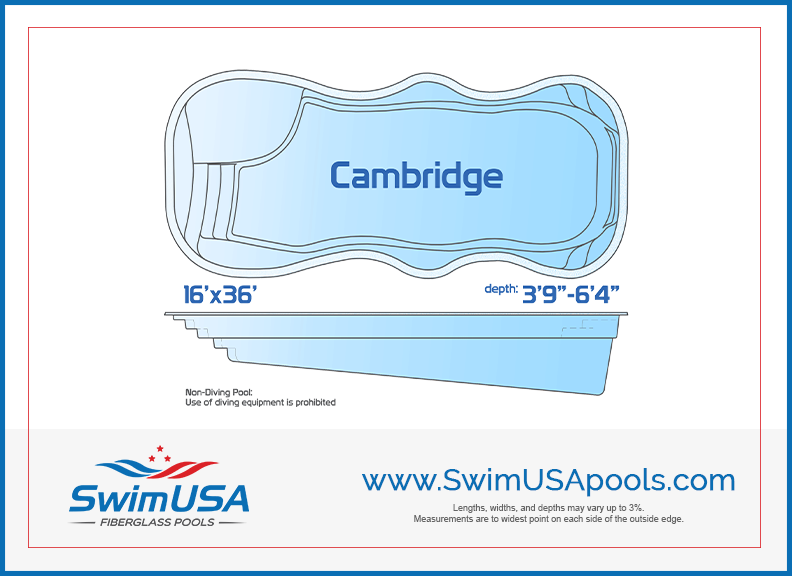 Cambridge large fiberglass swimming pool
