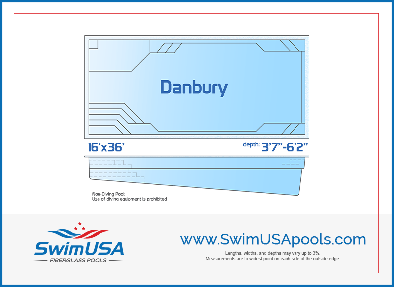 danbury large rectangle fiberglass swimming pool