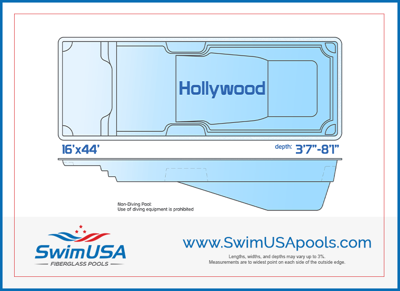 hollywood large rectangle fiberglass swimming pool
