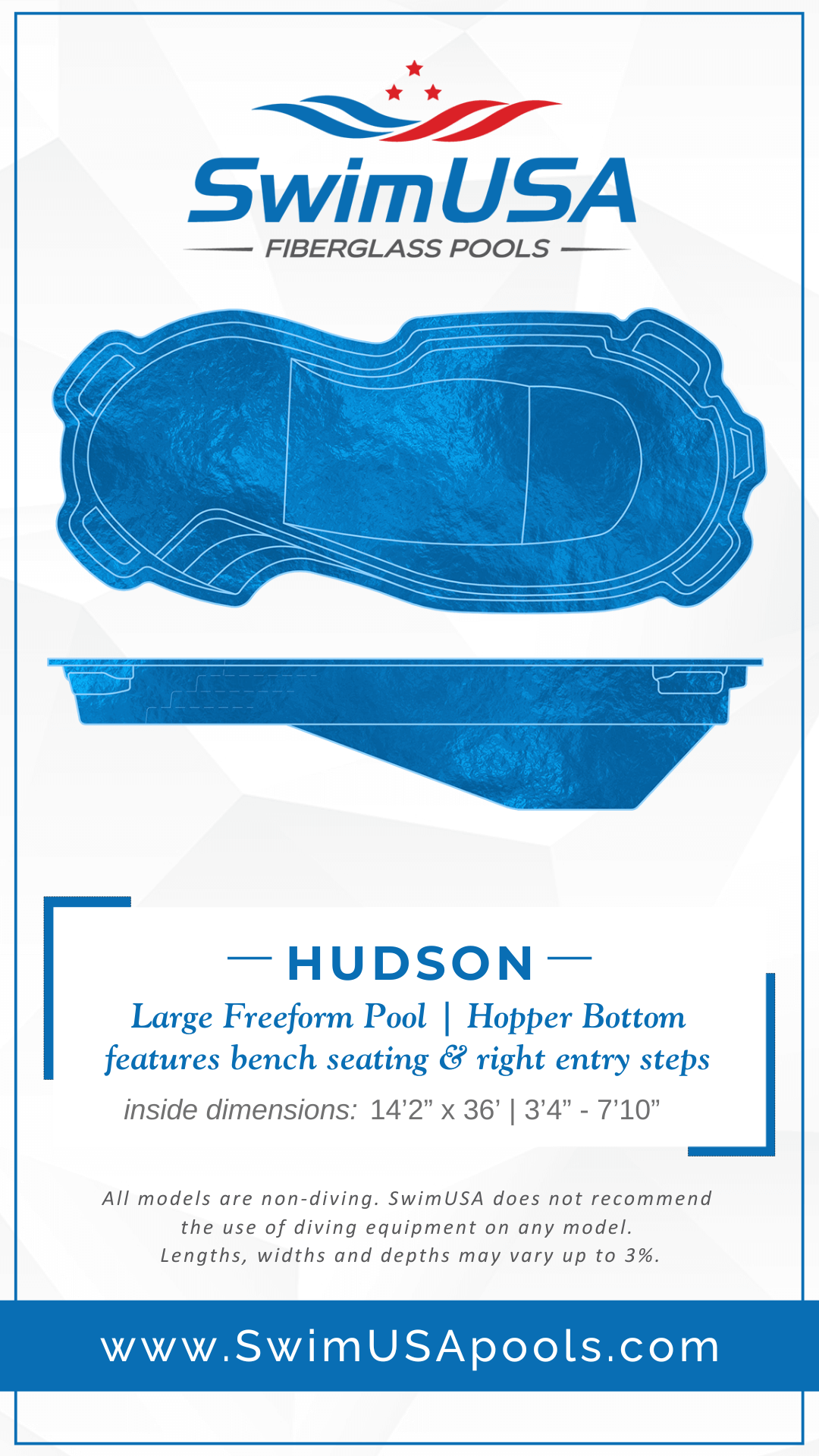 hudson large freeform fiberglass swimming pool