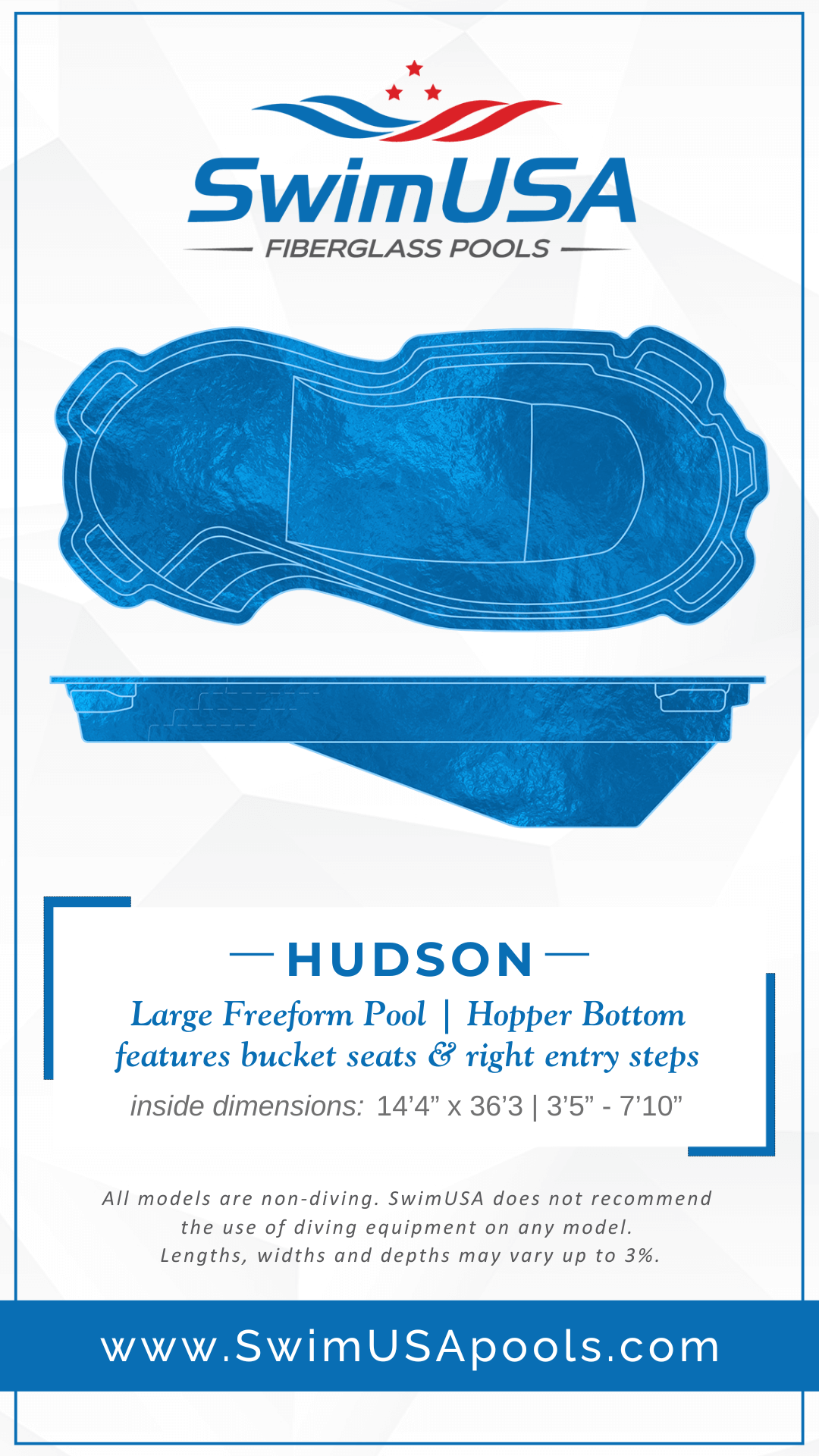 hudson large freeform fiberglass swimming pool